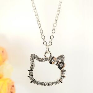 Brand New Silver Rhinestone Hello Kitty Necklace